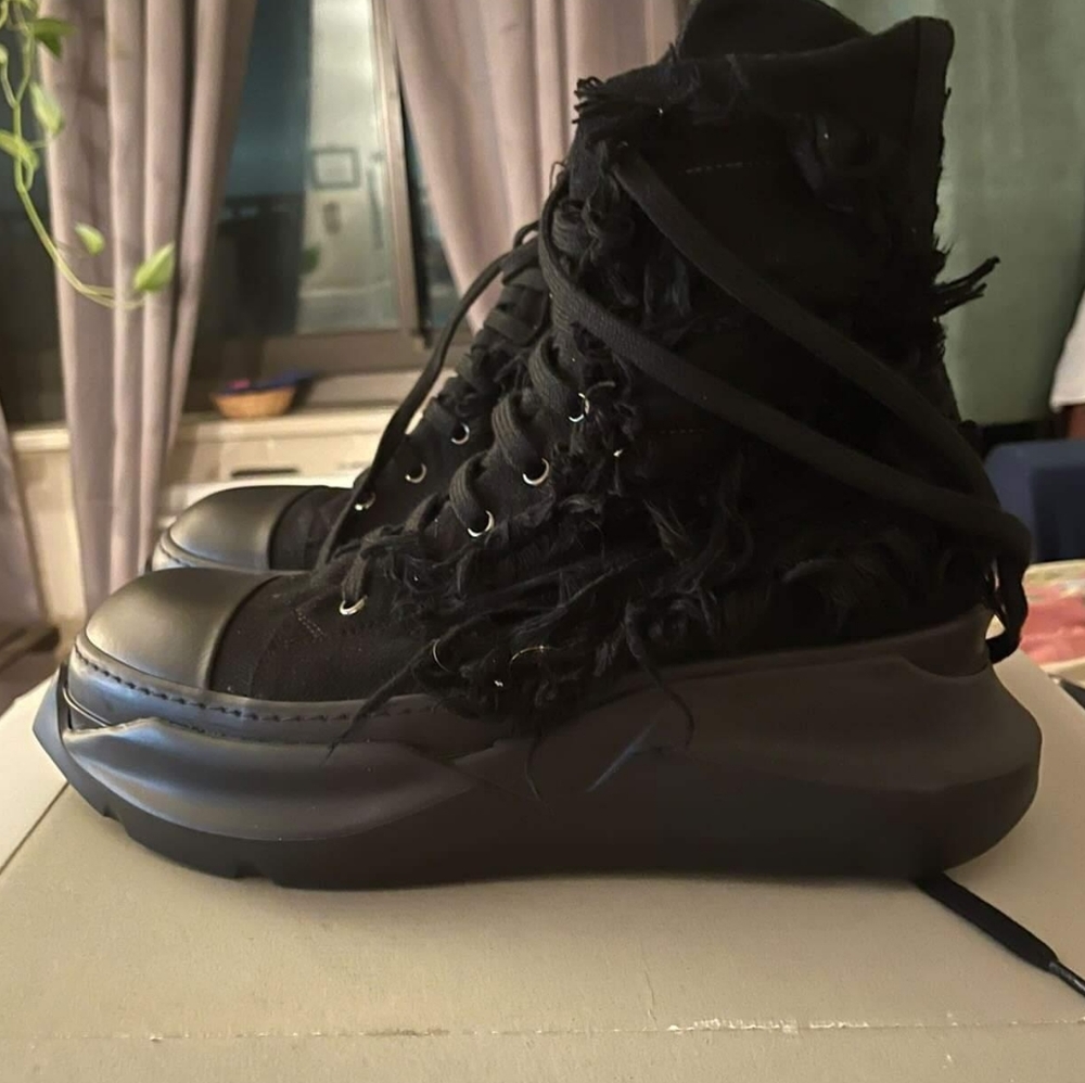 Rick Owens DRKSHDW Abstract High Top Sneaker All Black Canvas Size 41